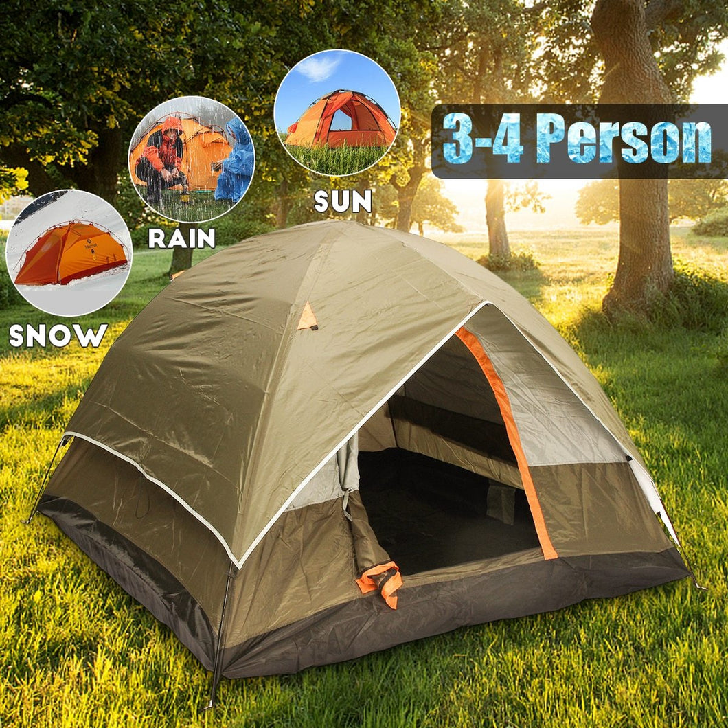 Windbreak Camping Tent 3-4 Person Dual Layer Waterproof Open Anti UV Tourist Tents